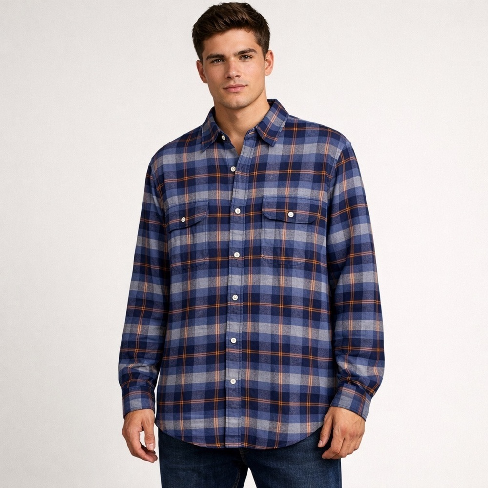 The Normal Brand Plaid Flannel Shirt Size XXL Blue Orange 100% Cotton